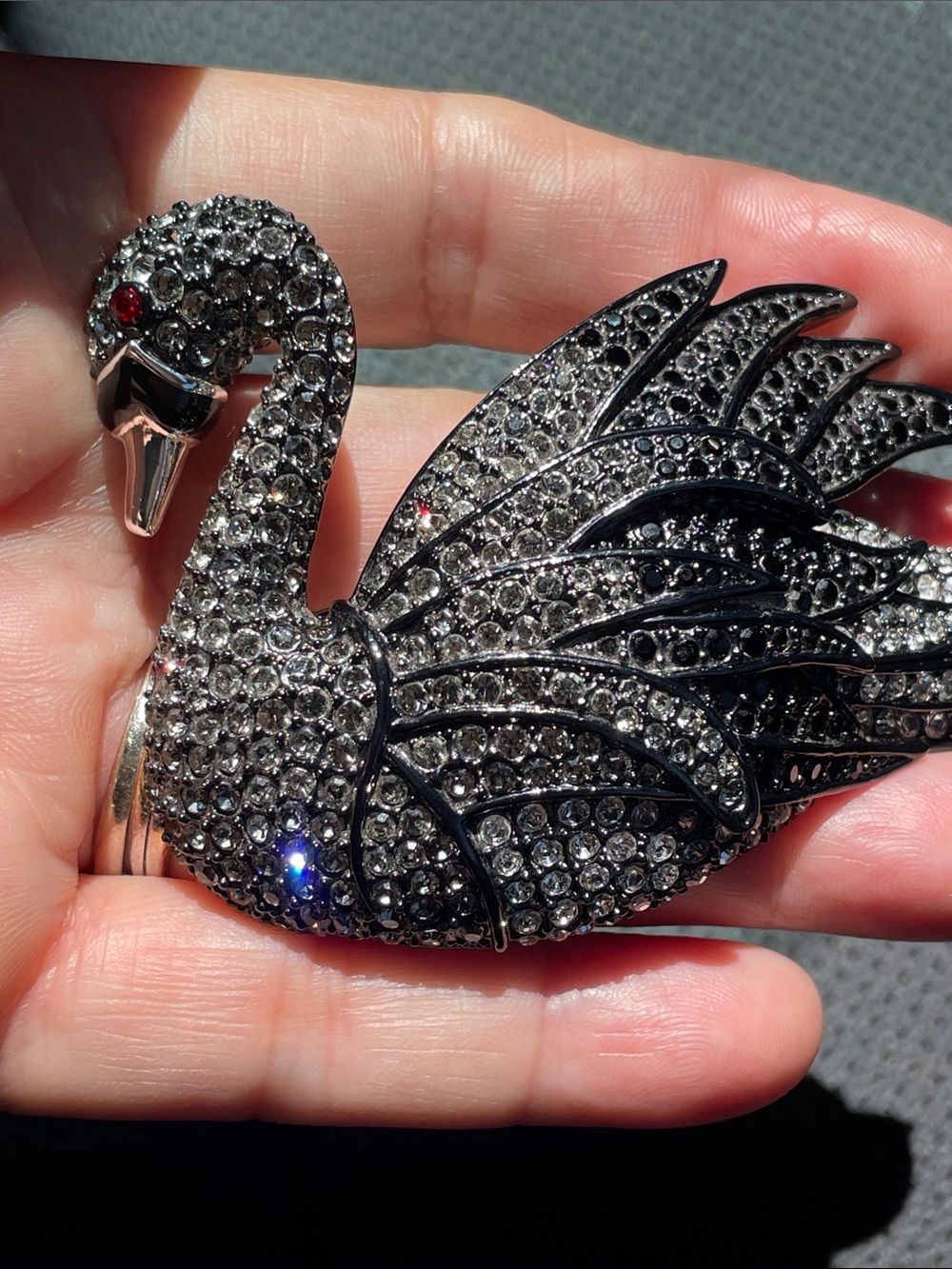 Joan Rivers Black Crystal Swan Brooch